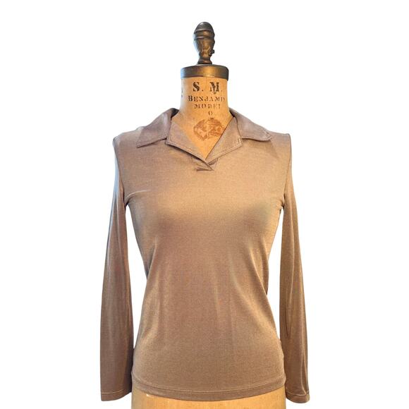 Vintage Cerruti Club Slinky Mocha Long Sleeve Top – Made in Italy - Picture 2 of 7